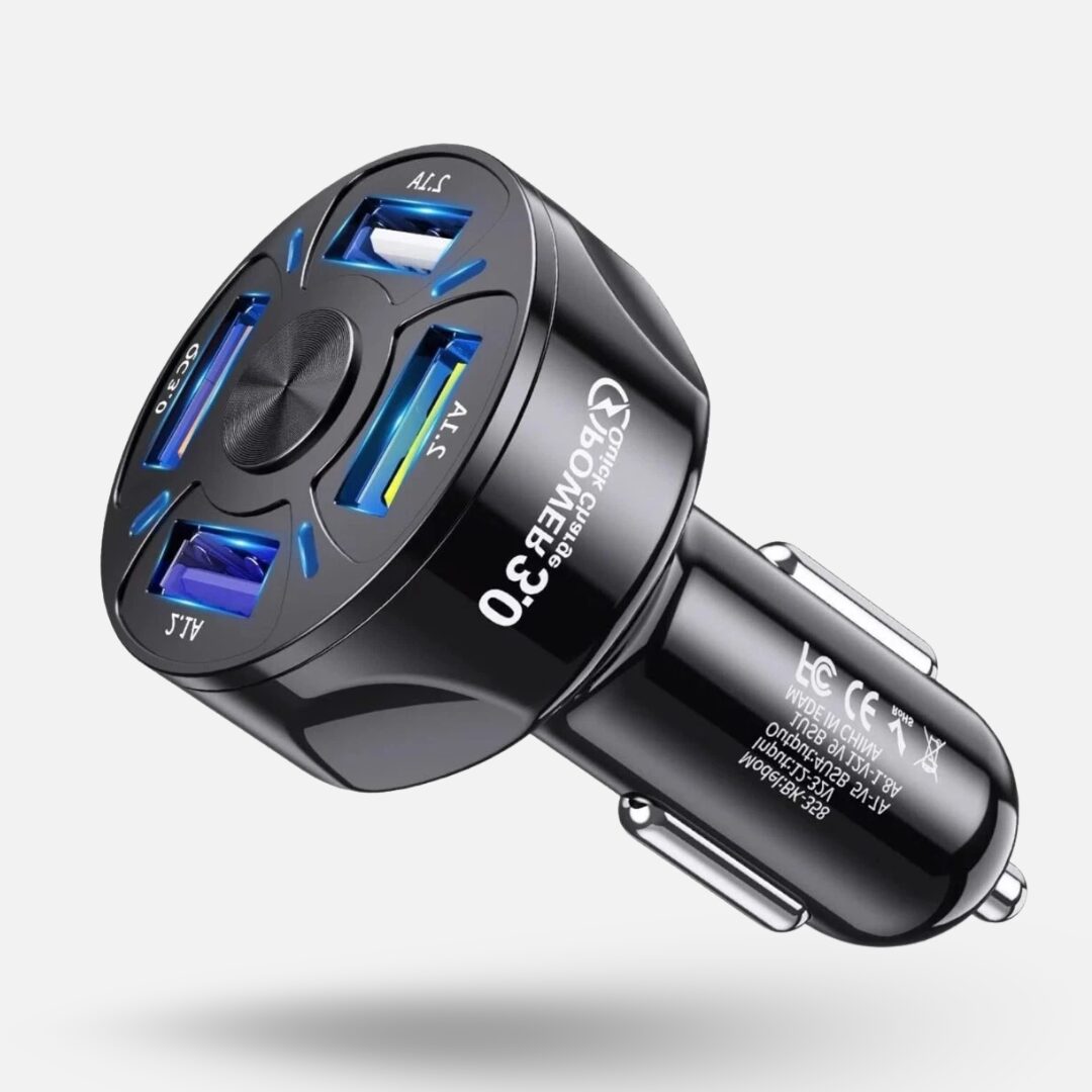 LED 4 Way Car Fast Charger 12/24V USB QC 3.0